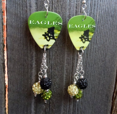 The Very Best of the Eagles Guitar Pick Earrings with Pave Bead Dangles