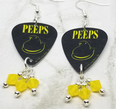 Peeps Guitar Pick Earrings with Yellow Opal Swarovski Crystal Dangles