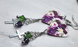 He is Risen Cross and Lillies Guitar Pick Earrings with Swarovski Crystal Dangles
