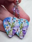 Cross with Easter Lillies Guitar Pick Earrings with Violet Swarovski Crystals