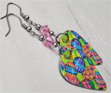 Decorated Easter Eggs Guitar Pick Earrings with Pink AB Swarovski Crystals