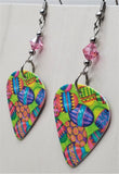 Decorated Easter Eggs Guitar Pick Earrings with Pink AB Swarovski Crystals