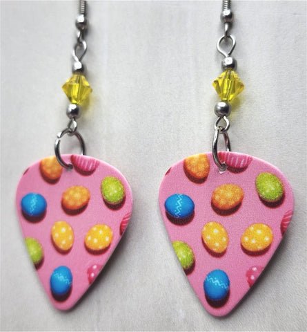Easter Eggs Guitar Pick Earrings with Yellow Swarovski Crystals