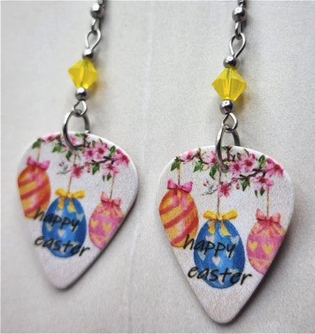 Happy Easter Guitar Pick Earrings with Yellow Opal Swarovski Crystals