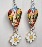 Easter Bunnies, Spring Flowers and Easter Eggs Guitar Pick Earrings with Daisy Charm Dangles