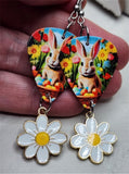 Easter Bunnies, Spring Flowers and Easter Eggs Guitar Pick Earrings with Daisy Charm Dangles