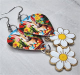 Easter Bunnies, Spring Flowers and Easter Eggs Guitar Pick Earrings with Daisy Charm Dangles