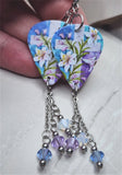 Cross with Easter Lillies Guitar Pick Earrings with Swarovski Crystal Dangles