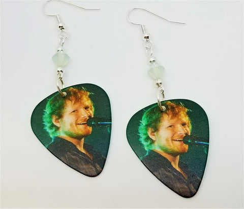 Ed Sheeran On Stage Guitar Pick Earrings with Light Green Opal Swarovski Crystals