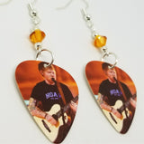 Ed Sheeran On Stage Guitar Pick Earrings with Orange Swarovski Crystals