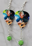 Ed Sheeran Guitar Pick Earrings with Green Pave Bead Dangles