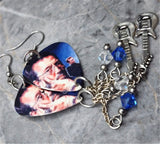 Eric Clapton Guitar Pick Earrings with Charm and Swarovski Crystal Dangles
