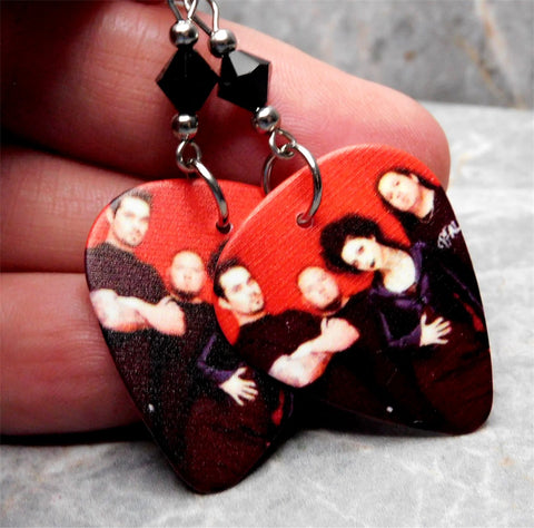 Evanescence Group Picture Guitar Pick Earrings with Black Swarovski Crystals