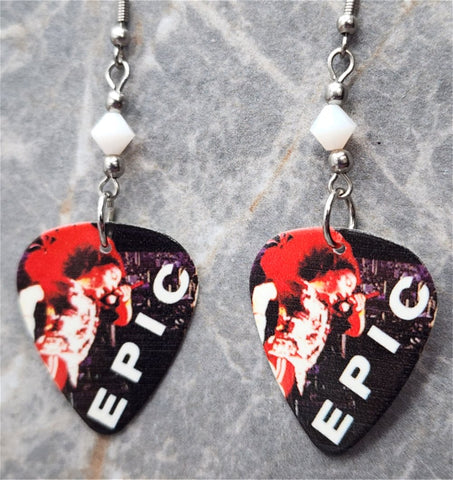 Faith No More Epic Guitar Pick Earrings with White Swarovski Crystals