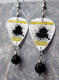 Faith No More Introduce Yourself Guitar Pick Earrings with Black Pave Bead Dangles
