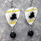 Faith No More Introduce Yourself Guitar Pick Earrings with Black Pave Bead Dangles