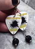 Faith No More Introduce Yourself Guitar Pick Earrings with Black Pave Bead Dangles
