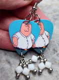 Family Guy Peter Griffin Guitar Pick Earrings with White Swarovski Crystal Dangles