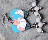 Family Guy Peter Griffin Guitar Pick Earrings with White Swarovski Crystal Dangles