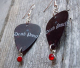 Five Finger Death Punch Guitar Pick Earrings with Red Crystal Charm Dangles