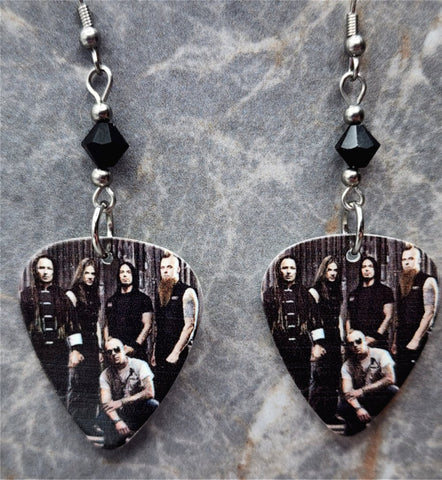 Five Finger Death Punch Guitar Pick Earrings with Black Swarovski Crystals