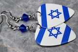 Israeli Flag Guitar Pick Earrings with Blue Swarovski Crystals
