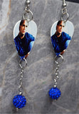 Garth Brooks Guitar Pick Earrings with Blue Pave Bead Dangles