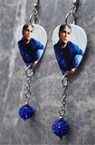 Garth Brooks Guitar Pick Earrings with Blue Pave Bead Dangles