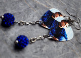 Garth Brooks Guitar Pick Earrings with Blue Pave Bead Dangles