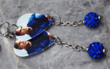 Garth Brooks Guitar Pick Earrings with Blue Pave Bead Dangles