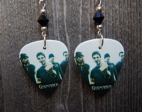 Godsmack Guitar Pick Earrings with Black Swarovski Crystals