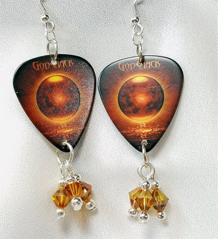 Godsmack The Oracle Guitar Pick Earrings with Crystal Copper Swarovski Crystal Dangles