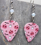 Cute and Spooktacular Pink Guitar Pick Earrings with Opal Swarovski Crystals