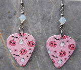 Cute and Spooktacular Pink Guitar Pick Earrings with Opal Swarovski Crystals