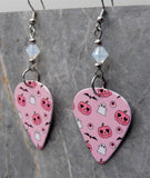 Cute and Spooktacular Pink Guitar Pick Earrings with Opal Swarovski Crystals