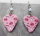 Cute and Spooktacular Pink Guitar Pick Earrings with Opal Swarovski Crystals