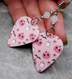 Cute and Spooktacular Pink Guitar Pick Earrings with Opal Swarovski Crystals