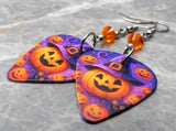 Jack o' Lantern with Witch or Wizard Hat Guitar Pick Earrings with Orange Swarovski Crystals