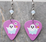Boo Ghost with Jack o Lantern Guitar Pick Earrings with White Opal Swarovski Crystals