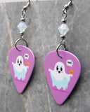 Boo Ghost with Jack o Lantern Guitar Pick Earrings with White Opal Swarovski Crystals