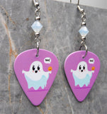 Boo Ghost with Jack o Lantern Guitar Pick Earrings with White Opal Swarovski Crystals