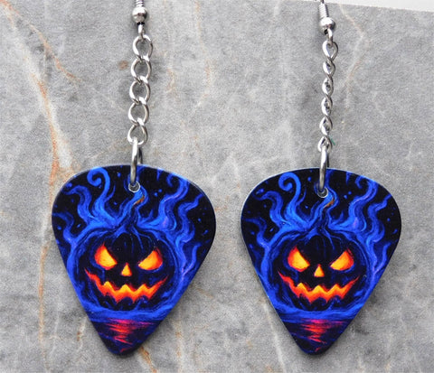 Halloween Jack o' Lantern Dangling Guitar Pick Earrings