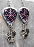 Spiderweb Guitar Pick Earrings with Stainless Steel Spider Charm Dangles