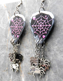 Spiderweb Guitar Pick Earrings with Stainless Steel Spider Charm Dangles