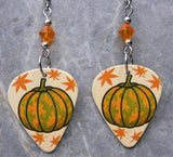 Pumpkin - Autumn Scene Guitar Pick Earrings with Orange Swarovski Crystals