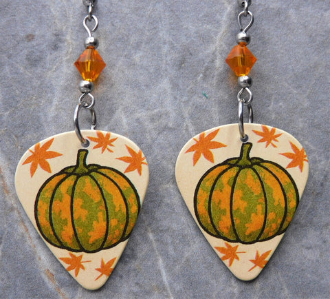 Pumpkin - Autumn Scene Guitar Pick Earrings with Orange Swarovski Crystals