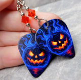 Halloween Jack o' Lantern Guitar Pick Earrings with Orange Swarovski Crystals