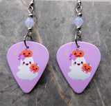 Ghost with Jack o Lanterns Guitar Pick Earrings with Lavender Opal Swarovski Crystals