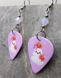 Ghost with Jack o Lanterns Guitar Pick Earrings with Lavender Opal Swarovski Crystals
