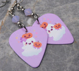 Ghost with Jack o Lanterns Guitar Pick Earrings with Lavender Opal Swarovski Crystals